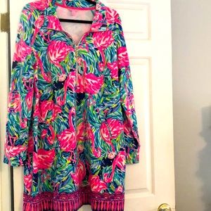 Lilly Pulitzer popover dress flamingo print